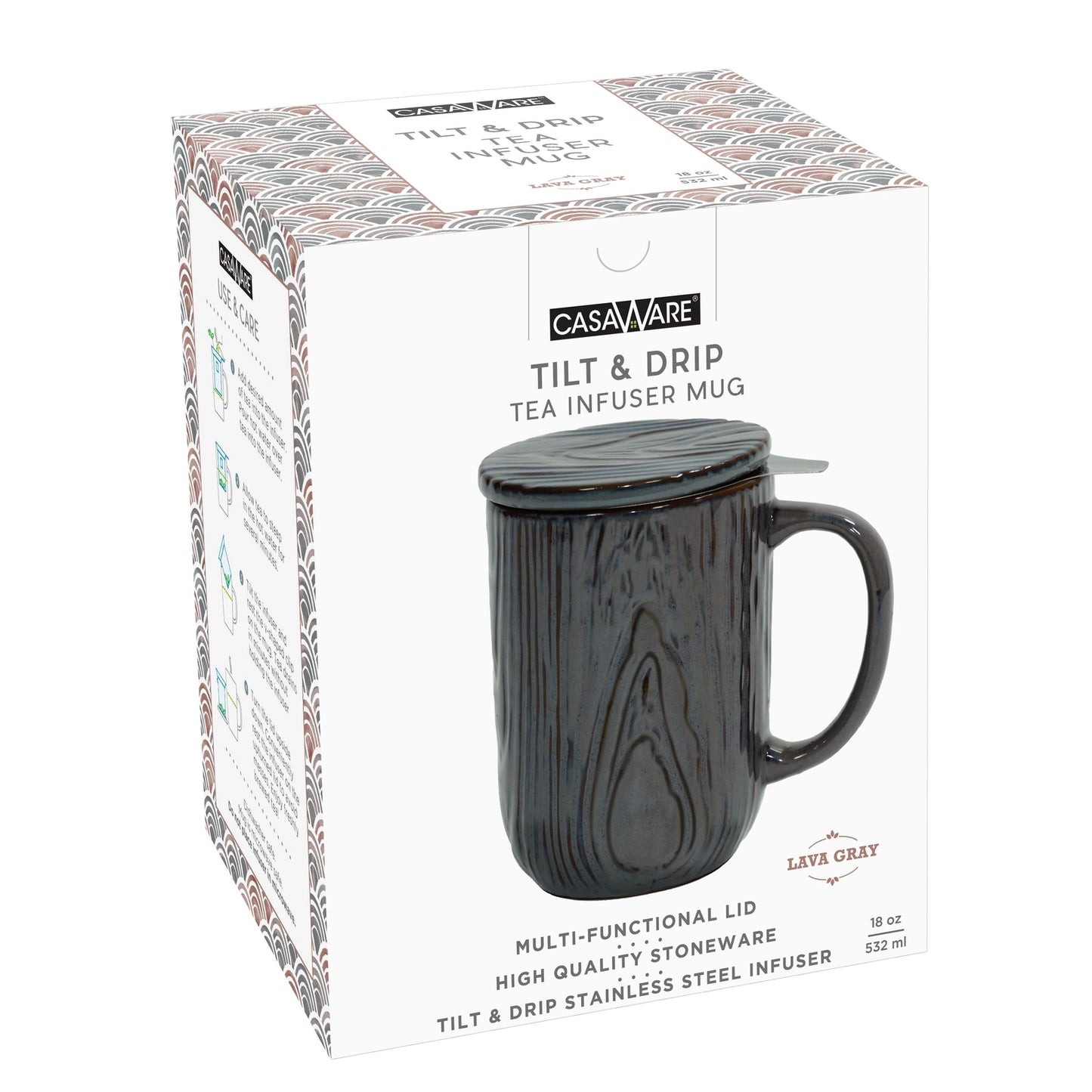 CasaWare Tea Infuser 18 oz Mug Woodgrain - Lava Gray