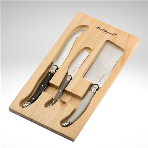 Traditional 3-Pc Cheese Set In Wooden Box - Mixed Color (Pepper/Pearl/Taupe)