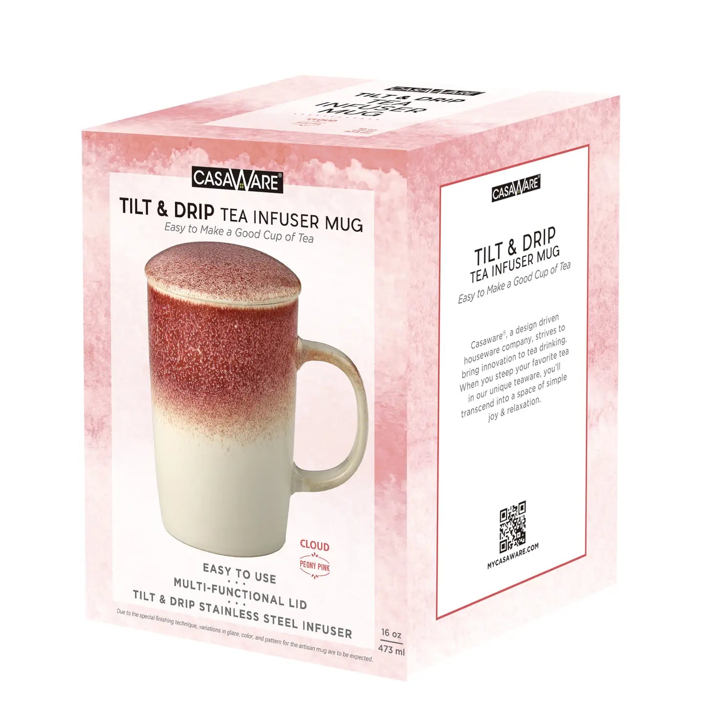 CasaWare 16 oz Tea Infuser Mug - Cloud Series - Pink