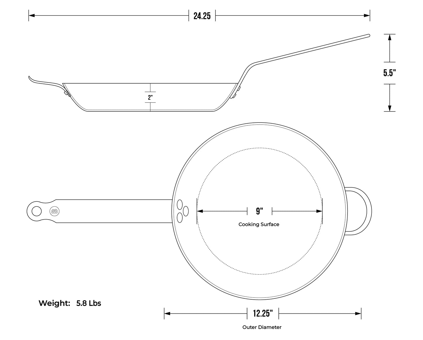 De Buyer Mineral B Carbon Steel Fry Pan With Helper Handle - 32 cm or ~12.6"