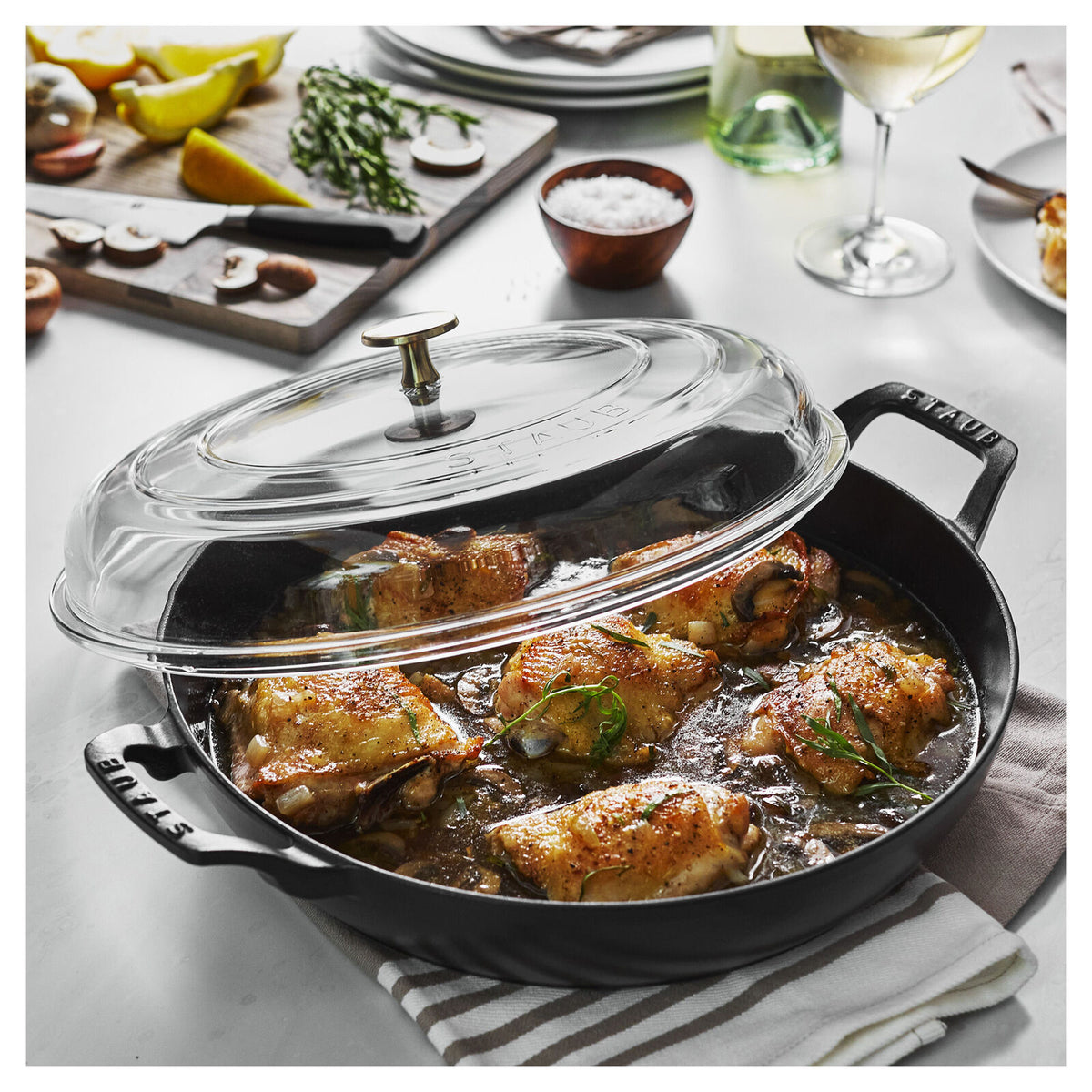 Staub 3.5 qt, Braiser with Glass Lid, Matte Black