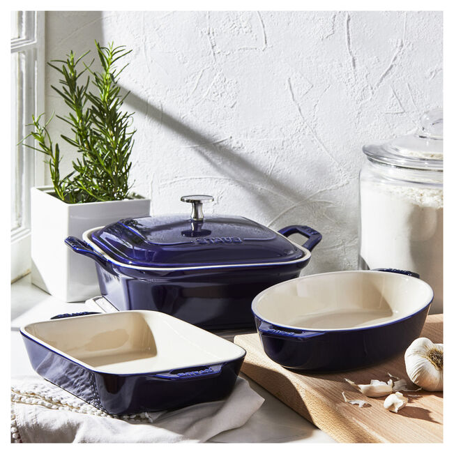 Staub Stoneware 4-pc, Mixed Baking Dish Set, Dark Blue