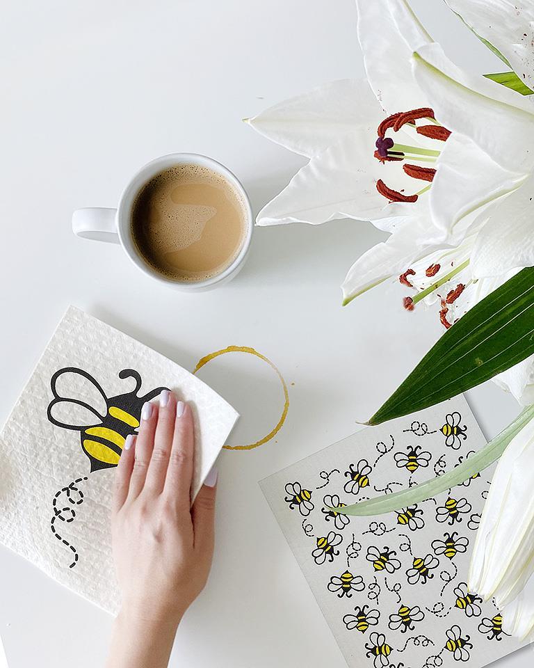 Allover Bees Swedish Dishcloths. Set of 2