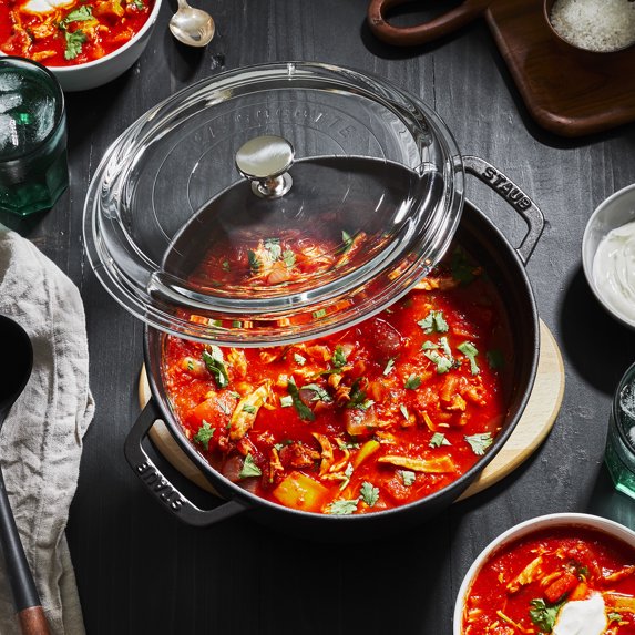 Staub Cast Iron 4-qt Round Cocotte with Glass Lid - Black