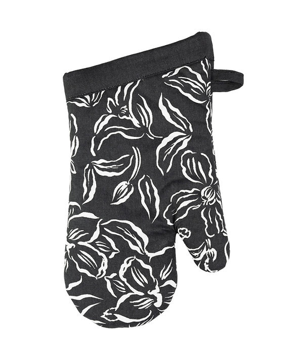 Mu Kitchen Water Lilly Black Designer Oven Mitt