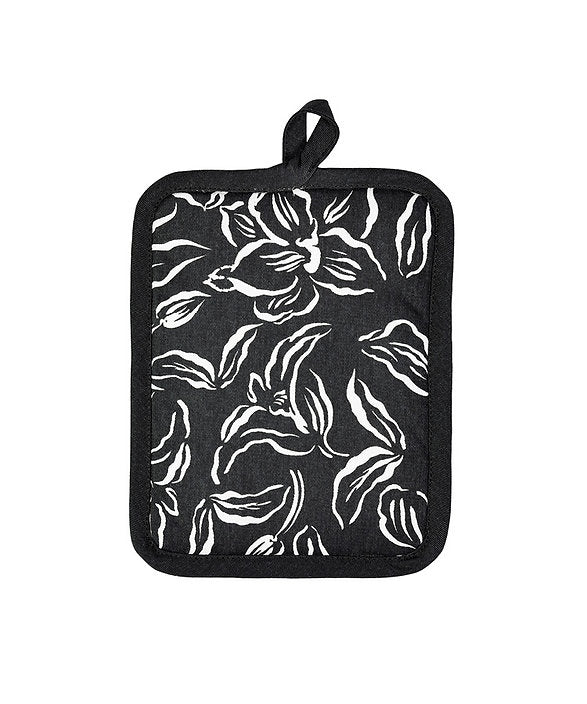 Mu Kitchen Water Lilly Black Designer Potholder