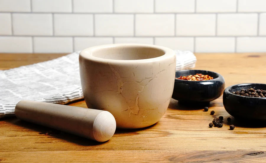 RSVP Int'l Beige Marble Mortar & Pestle