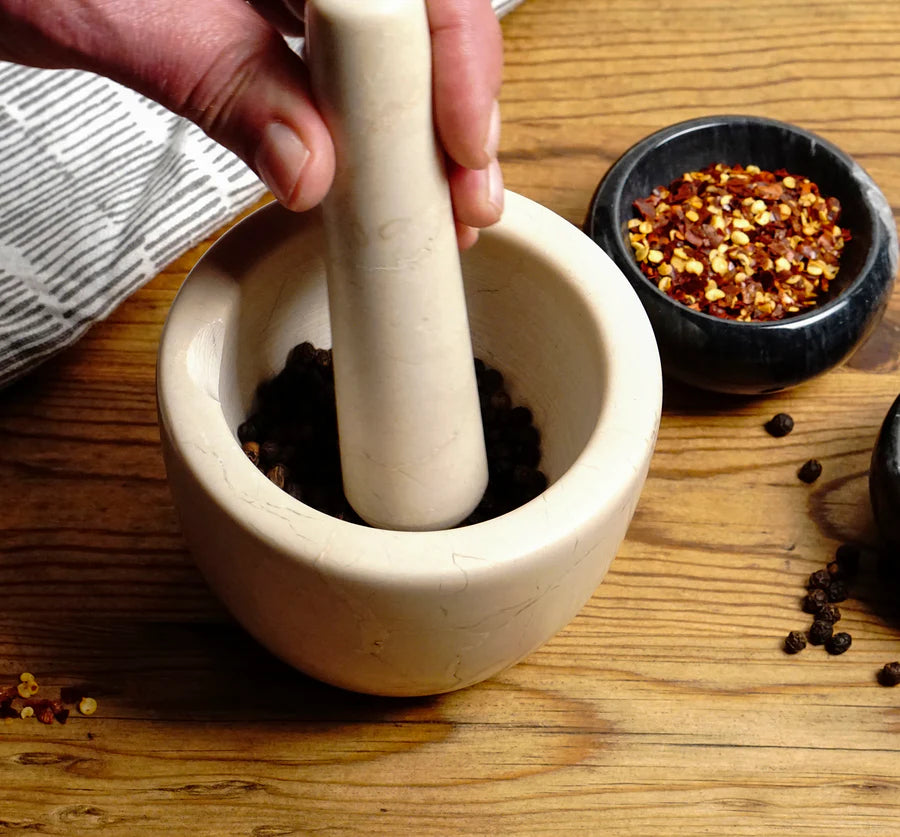 RSVP Int'l Beige Marble Mortar & Pestle