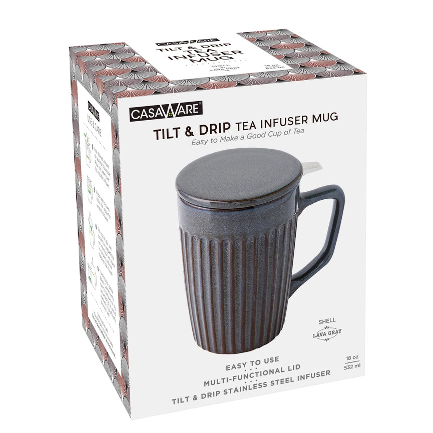 CasaWare Tea Infuser Mug - Shell, 18oz. Lava Gray