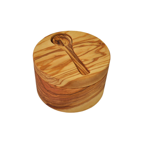 Olive Wood Salt Cellar Large w/ Inset Spoon