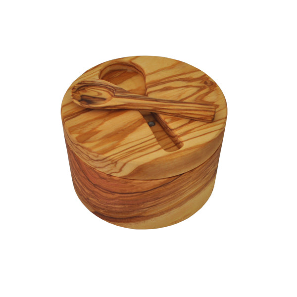 Olive Wood Salt Cellar Large w/ Inset Spoon