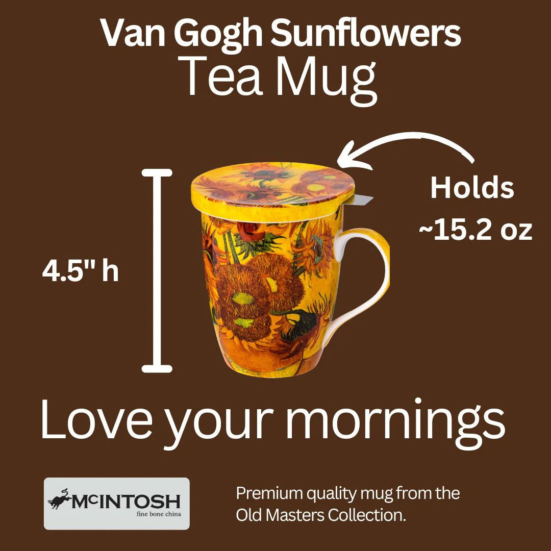 McIntosh Mugs Van Gogh Sunflowers Tea Mug w/Infuser and Lid