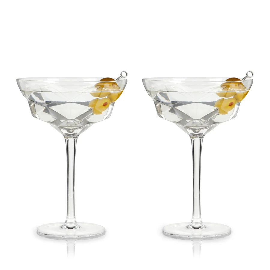 VISKI Seneca Crystal Faceted Martini Glasses, Set of 2