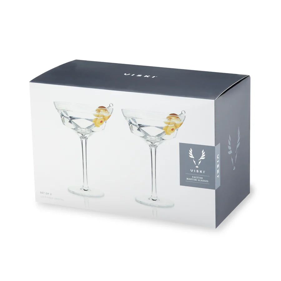 VISKI Seneca Crystal Faceted Martini Glasses, Set of 2