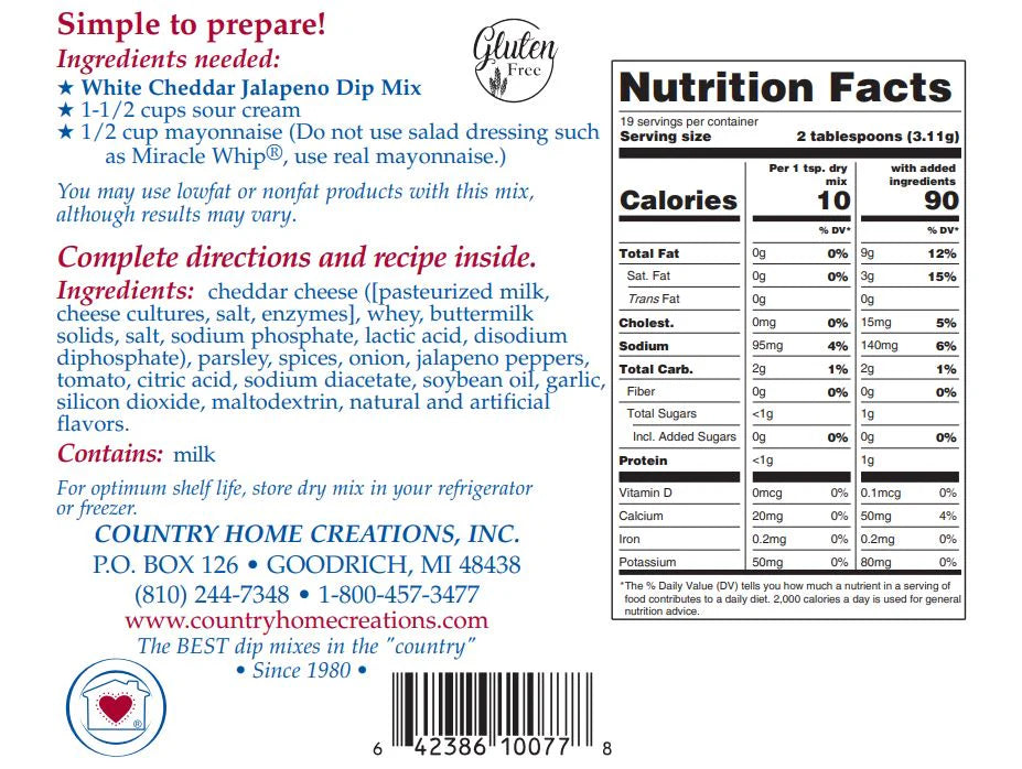 Country Home Creations White Cheddar Jalapeno Dip Mix