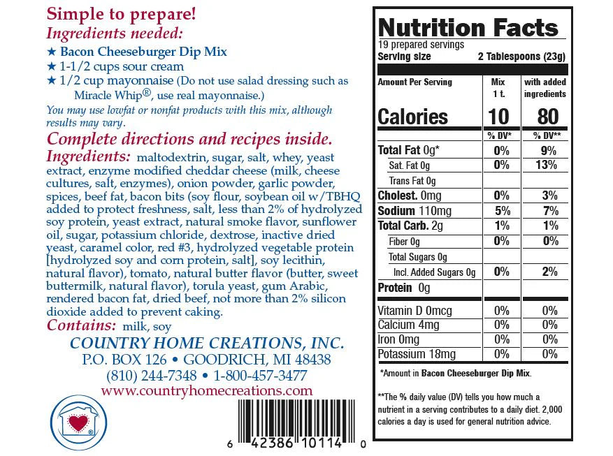Country Home Creations Bacon Cheeseburger Dip Mix