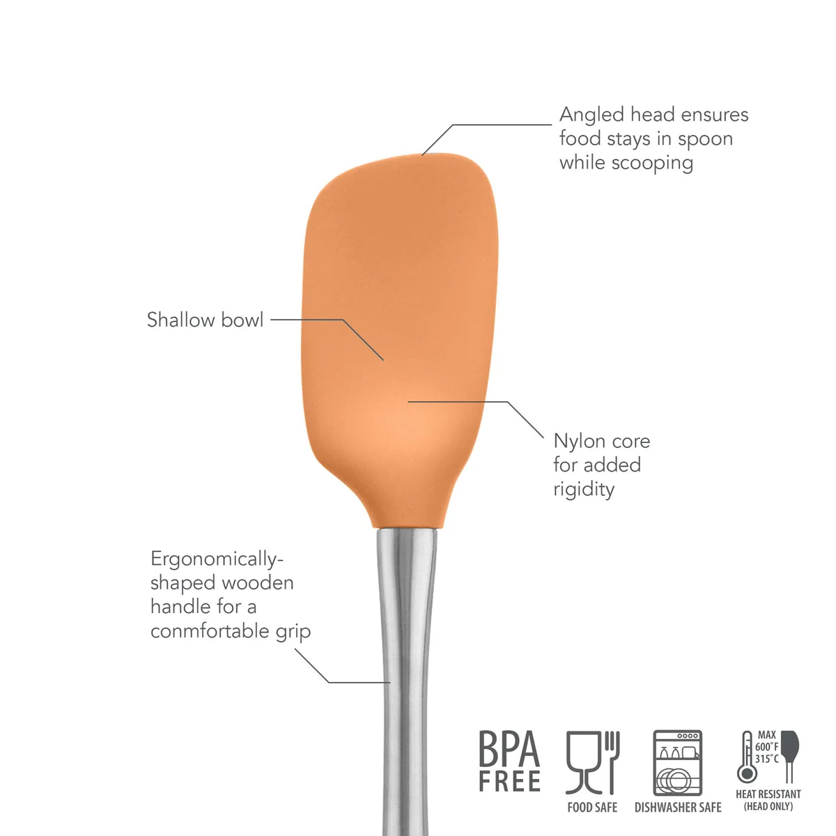 Tovolo Flex-Core® Silicone and Stainless Steel Spoonula - Apricot