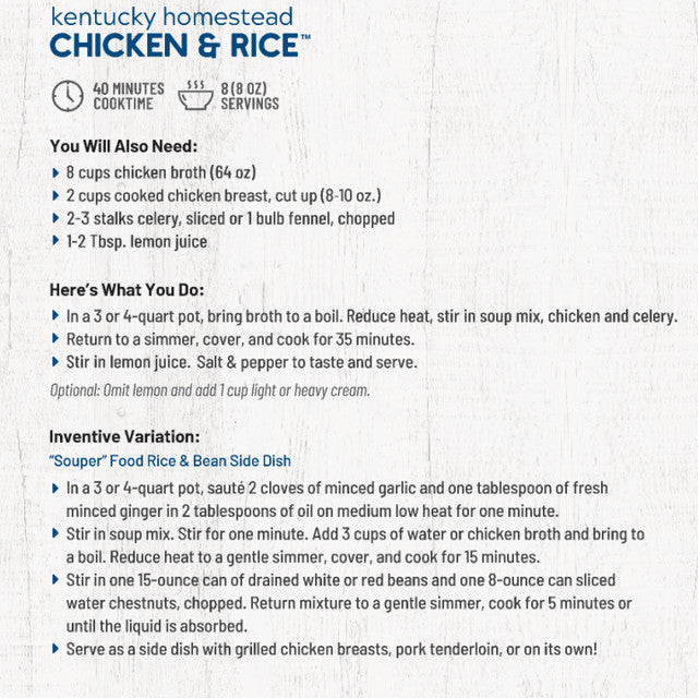 Kentucky Homestead Chicken & Rice Soup by Frontier Soups