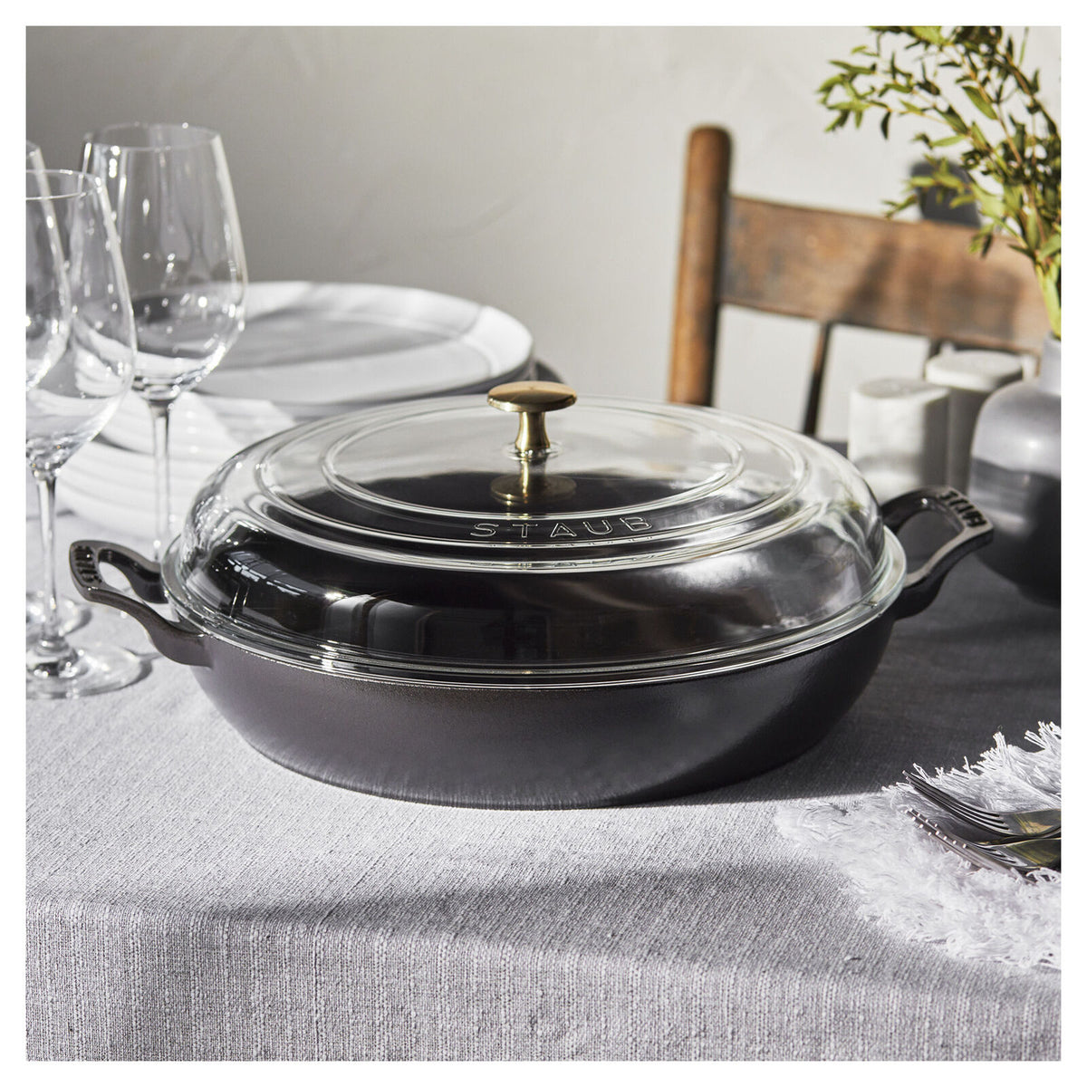 Staub 3.5 qt, Braiser with Glass Lid, Matte Black