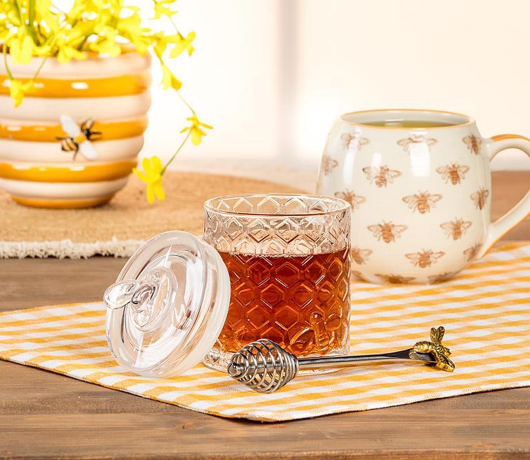 Abbott Collection Honeycomb Jar with Bee on Sealed Lid