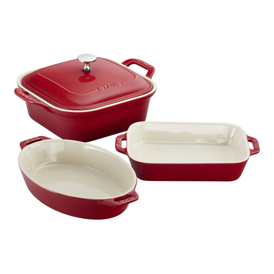 Staub Stoneware 4-pc, Mixed Baking Dish Set, Cherry