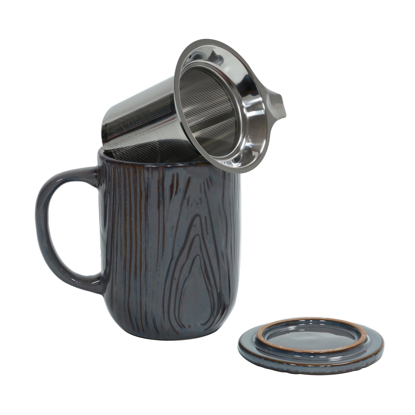 CasaWare Tea Infuser 18 oz Mug Woodgrain - Lava Gray