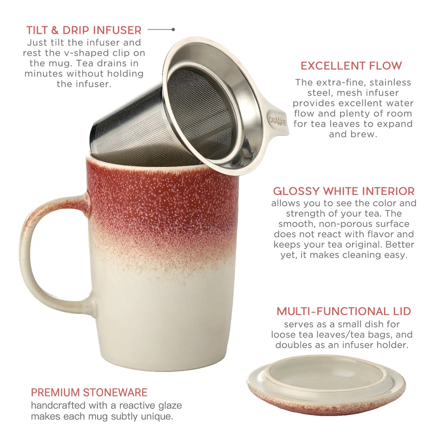 CasaWare 16 oz Tea Infuser Mug - Cloud Series - Pink