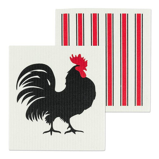 Rooster & Stripes Swedish Dishcloths. Set of 2