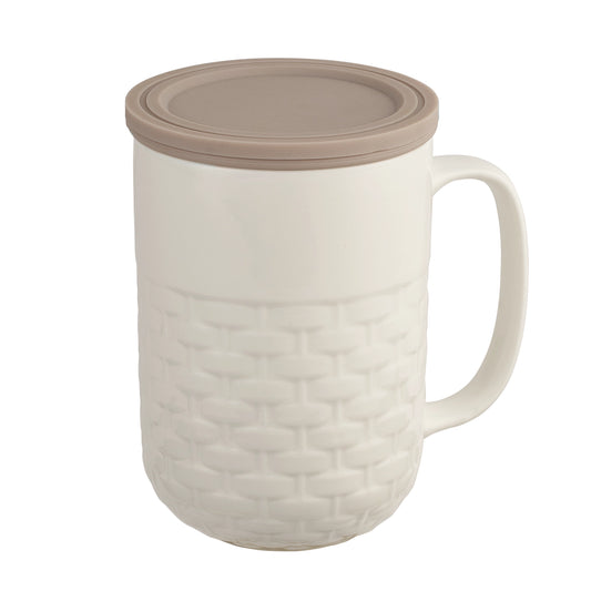 CasaWare Weave 15oz Tea Infuser Mug White - Gray Lid