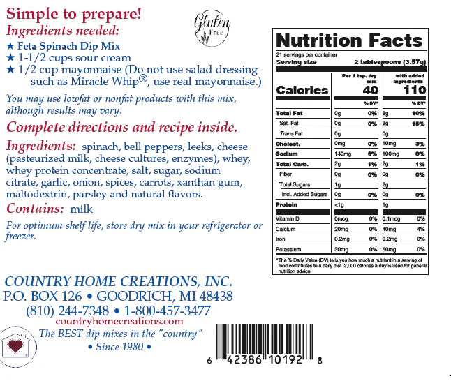 Country Home Creations Feta Spinach Dip Mix