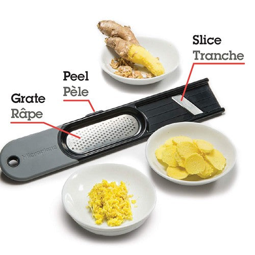 Microplane 3-in-1 Ginger Grater Tool - Black and Grey