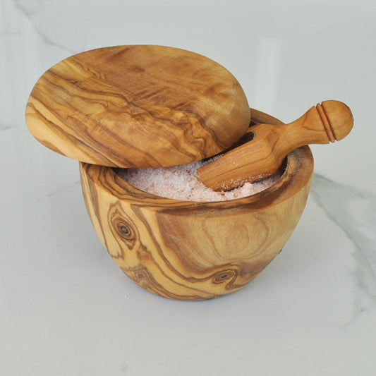 Olive Wood Gift Set Salt Cellar w/ Scoop