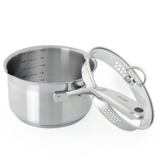 Chantal Induction 21 Steel Saucepan with Pour Spout and Strainer (2.5 Qt.)