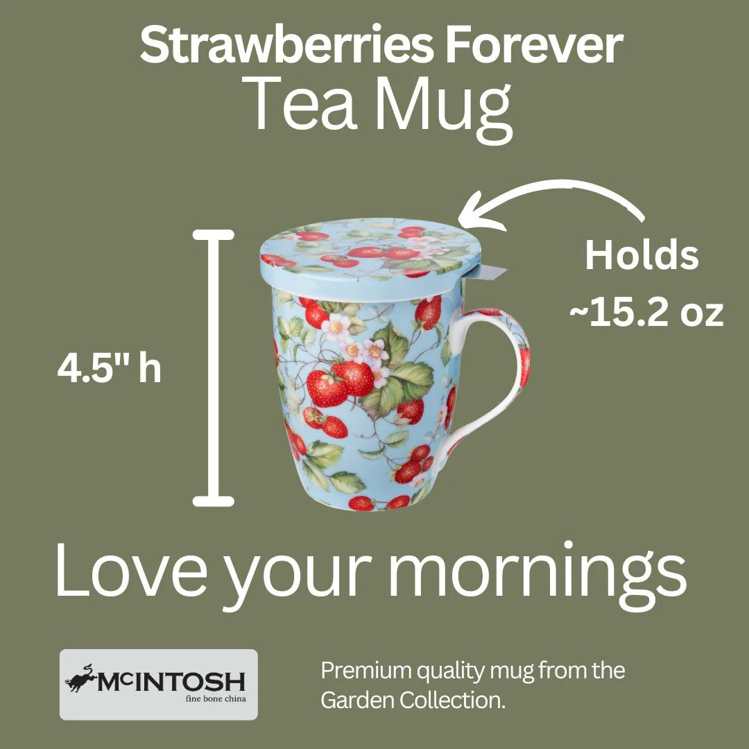 McIntosh Mugs Strawberries Forever Tea Mug w/ Infuser and Lid