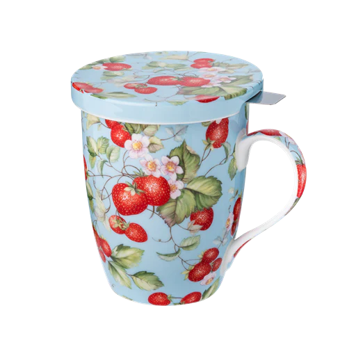 McIntosh Mugs Strawberries Forever Tea Mug w/ Infuser and Lid