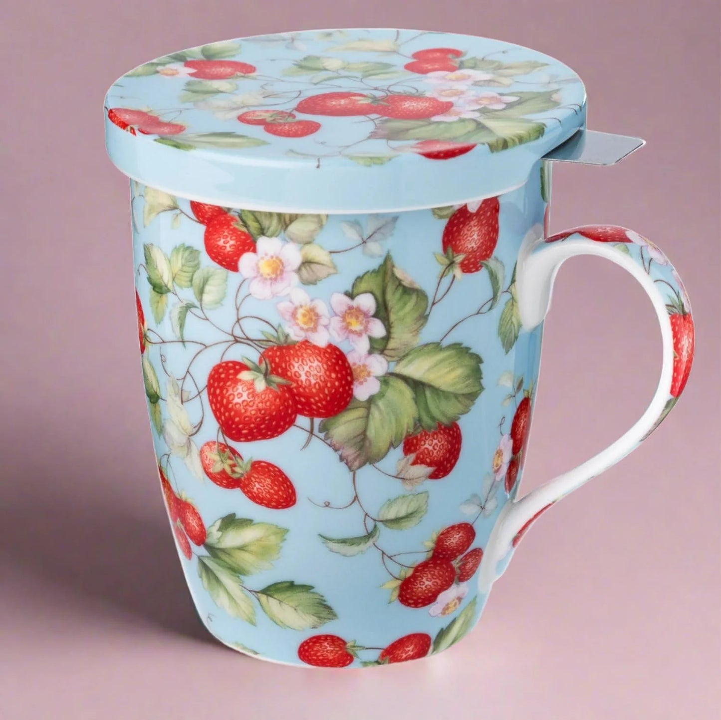 McIntosh Mugs Strawberries Forever Tea Mug w/ Infuser and Lid