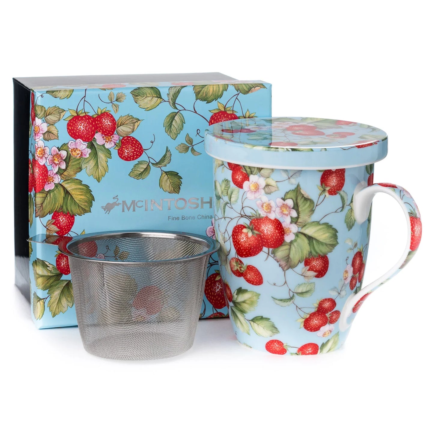 McIntosh Mugs Strawberries Forever Tea Mug w/ Infuser and Lid