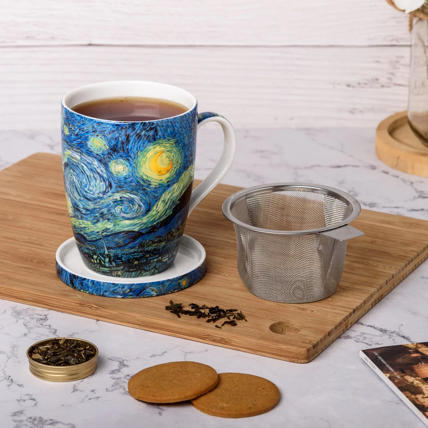 McIntosh Mugs Van Gogh Starry Night Tea Mug W/Infuser and Lid