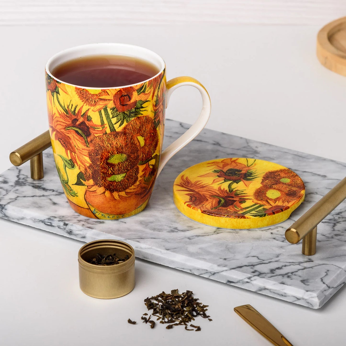 McIntosh Mugs Van Gogh Sunflowers Tea Mug w/Infuser and Lid