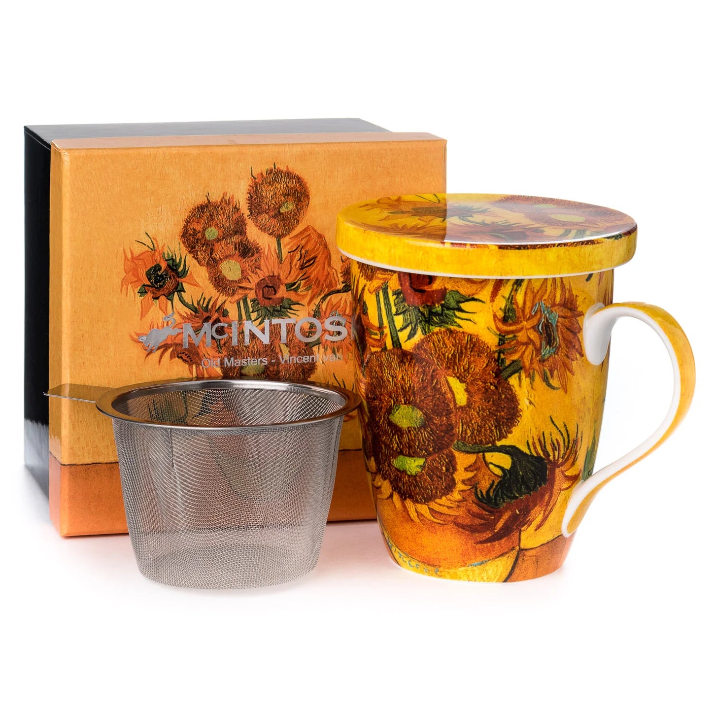 McIntosh Mugs Van Gogh Sunflowers Tea Mug w/Infuser and Lid