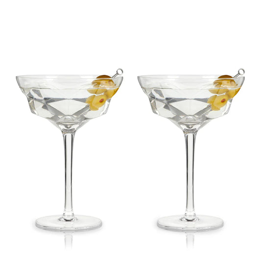 VISKI Seneca Crystal Faceted Martini Glasses, Set of 2