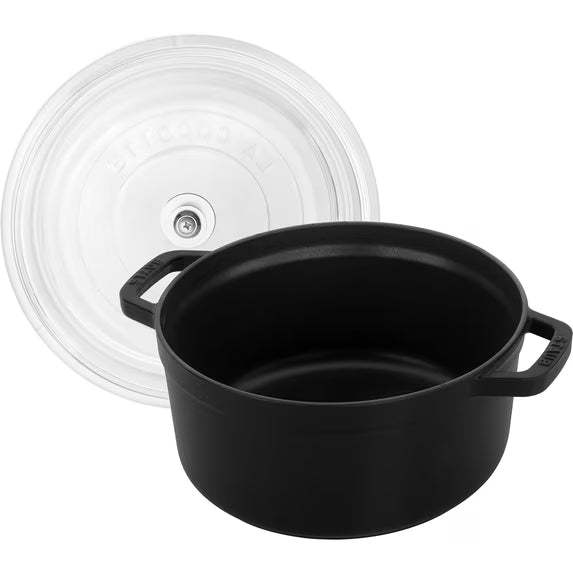 Staub Cast Iron 4-qt Round Cocotte with Glass Lid - Black