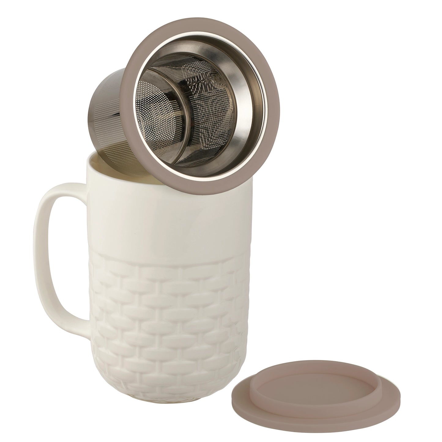 CasaWare Weave 15oz Tea Infuser Mug White - Gray Lid